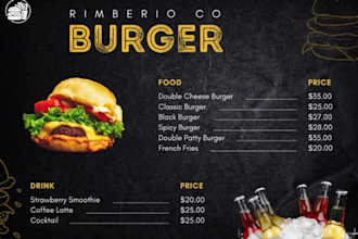do an amazing menu design, food menu for you in 12 hours