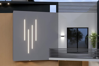 design and 3d render of house elevation and boundary wall