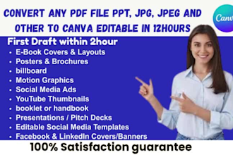 convert any PDF file PPT, jpg, jpeg and other to canva editable in 6hours