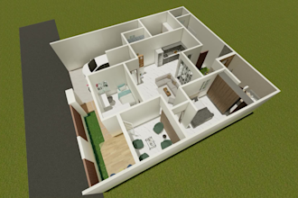 design a space efficient 2d and 3d floor plan with interiors