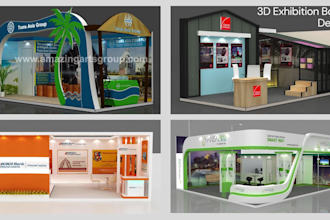 design 3d exhibition booth, kiosk, stand, stall, trade booth design