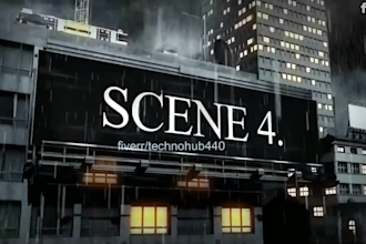 create dark city billboard and neon sign reveal render video