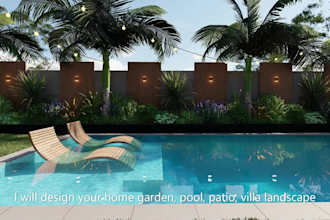 design landscape, home garden, pool, patio, villa landscape