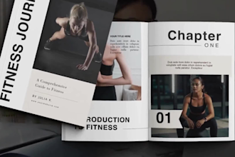 design health fitness ebook, workout plan pdf, yoga ebook, lead magnet in canva
