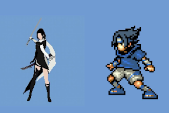 pixel art character, pixel art sprite sheet and animation