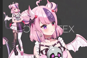 draw and rig 2d vtuber anime model, live2d chibi avatar png character design