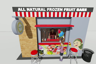 create amazing   cafe shop, booth, small shop with 3d