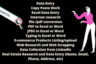 do excel data entry,copy paste, convert pdf, typing,