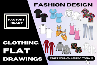 create a fashion design flat technical drawing for any garment