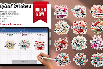 design unique ai touch digital stickers for digital planner or etsy business