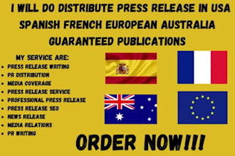 write and distribute press release to top USA spanish french european australia