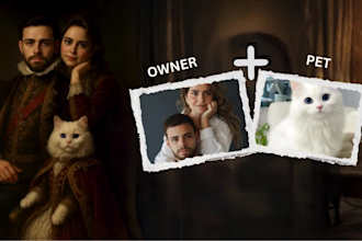 create a custom royal style portrait of you and your pet