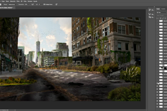 build a realistic scene from a base image applying matte painting technique