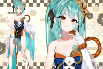 draw male and female 2d vtuber character, live2d model, vtubder design, vtube