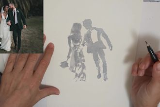 paint a traditional watercolor silhouette in line and wash