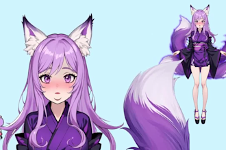 draw and sketch live 2d vtuber character, kitsune,png tuber,anime vtuber,stream