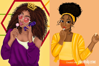 make cute african american illustrations character design cartoon portraits
