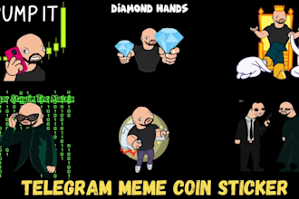 draw funny meme coin stickers, crypto meme coin, meme token, telegram stickers