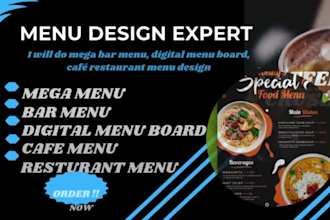 design restaurant menu mega bar, board, cafe menu price list design for business