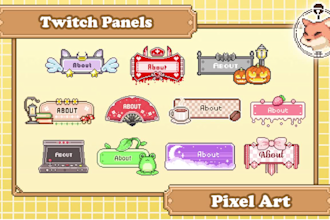 create twitch panels in cute pixel art style