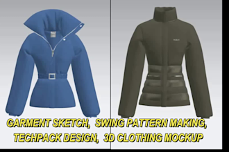 design the sewing pattern, illustrator file, clo3d mockup