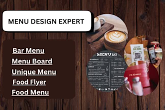 design a bar menu, menu board, unique menu, food flyers, food menu