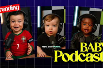 create a viral ai baby video podcast, baby talking podcast