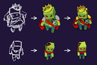 create pixel art characters animation, sprite sheets, backgrounds, game assets