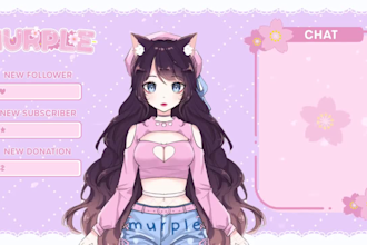 design vtuber stream overlay and logo for twitch and youtube