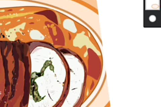 draw cartoon ilustrations of food and drinks from photos