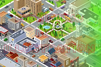 do 2d 3d isometric map vector map illustration for event, city, game map design