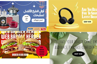 design professional website banners, shopify headers, noon, and hero images