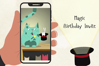 create a magical animated cat birthday invitation for kids