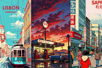 design minimalist retro vintage posters for music events or travel destinations