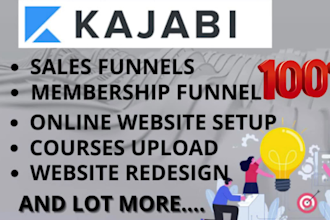 setup online course website setup on kajabi, thinkific, podia or teachable