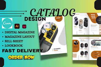design digital magazine, sell sheet, bifold brochure, lookbook, magazine layout