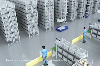 create 3d industrial warehouse automation and robotic picking system animation