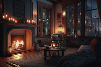 create a cozy room forest rain ambient video with natural relaxing sounds