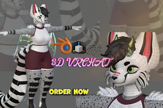 create a custom unity 3d vrchat avatar, furry character or fursona vrc model