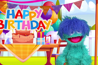 sing you happy birthday with a group of cute  puppets