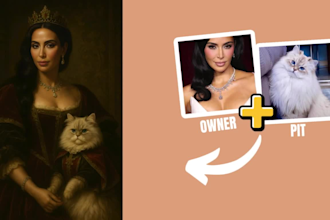 create a majestic royal style portrait of you and your pet