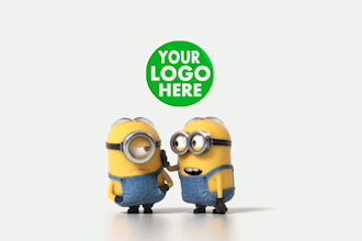 add logo and text funny minion laughing video promo