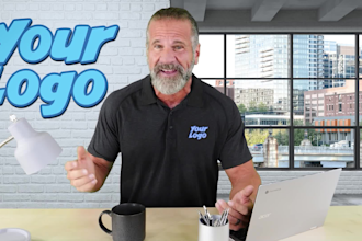 make a spokesperson video with your logo on wall and shirt