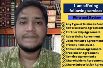 be your lawyer to write legal contract, agreement, nda, policy