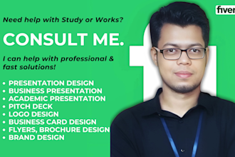 give solutions related to presentation, pitch deck, media, logo design, branding