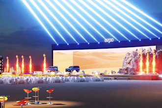 design a realistic 3d car event center, auto expo, or showroom layout