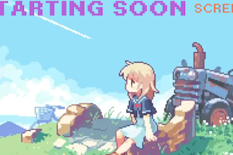 starting soon pixel art animated twitch screen or alert for stream,vtuber, lo fi