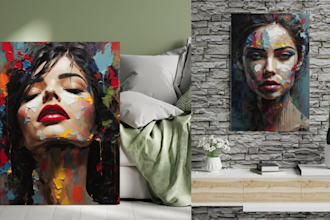 create unique printable digital oil paint abstract wall art design