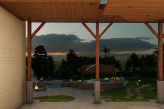 do backyard landscape design, fireplace, pergola, deck