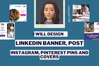 design linkedin cover, instagram posts, facebook covers, posts, pinterest pins